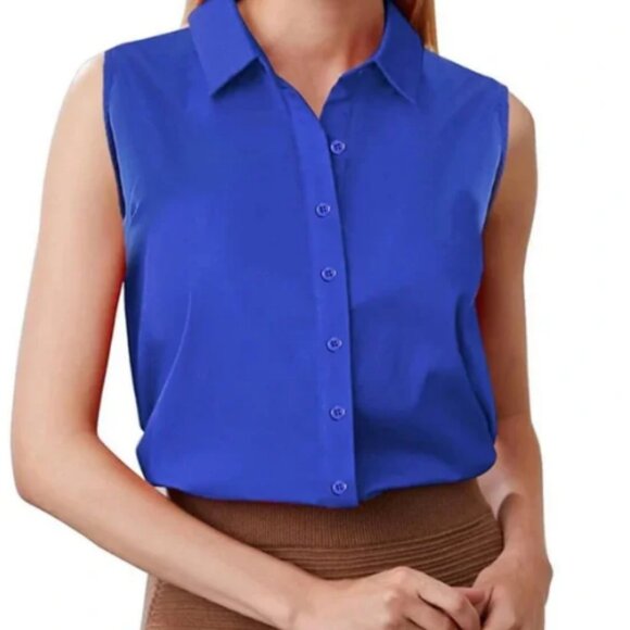 Zeagoo Women's Sleeveless Lightweight Button Down Shirt Blouse Hot Pink Size S - Picture 7 of 8